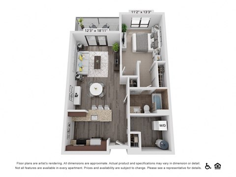 Floor plan for 1 bed, 1 bath, 756 sqft